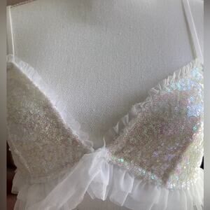 Victoria's Secret Bling Sexy Sequin Tulle Unlined Bralette Large White
